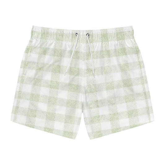 Men’s Green & White Plaid Swim Trunks