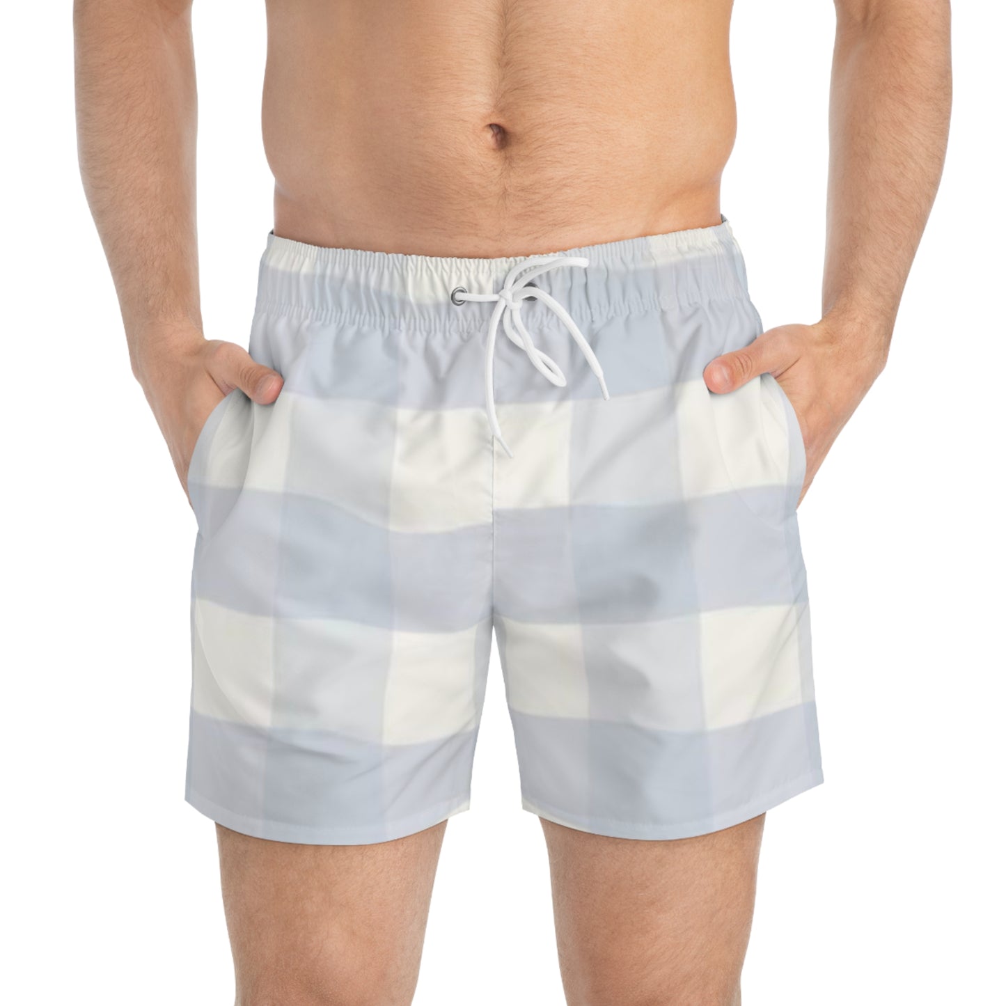 Blue&White Plaid Swim Trunks Men