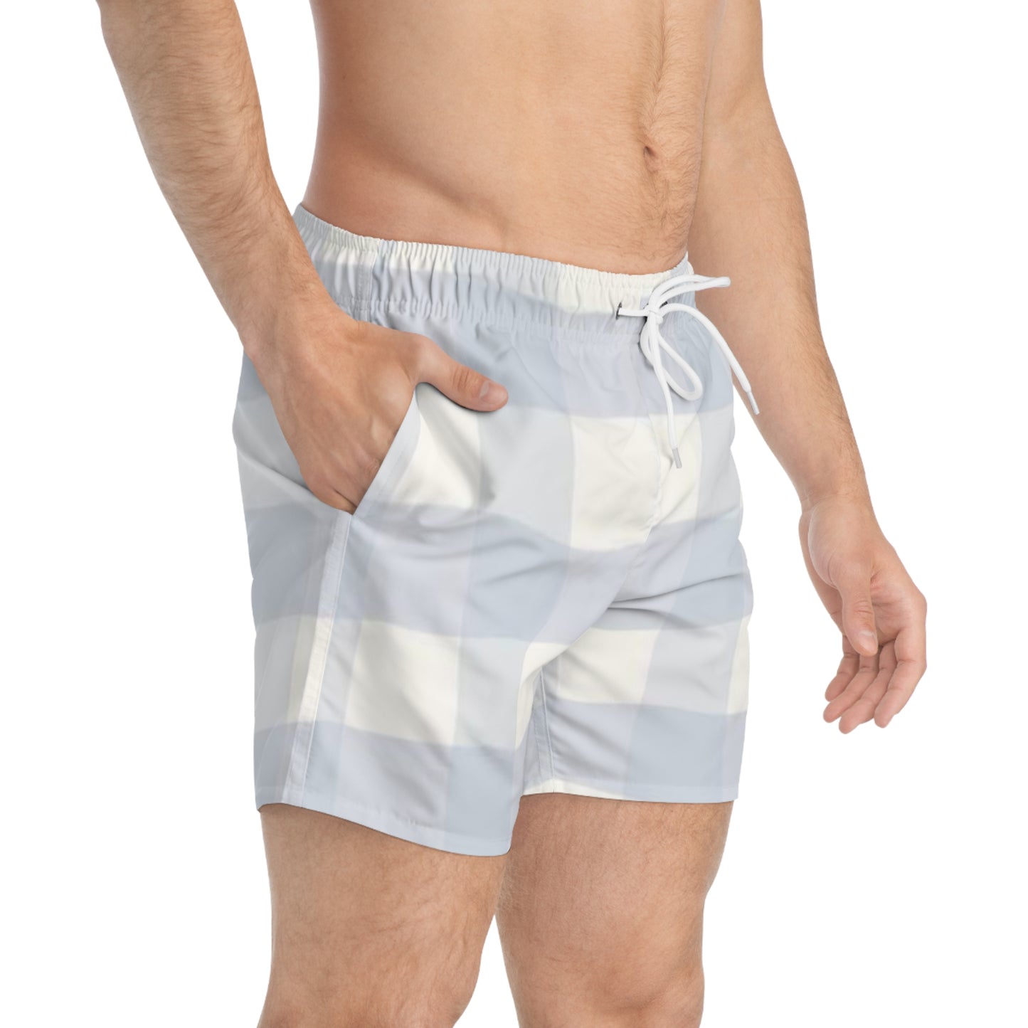 Blue&White Plaid Swim Trunks Men